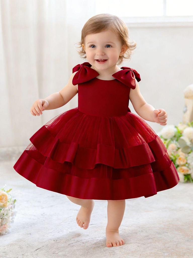 Princess Satin Bow Dress for Girls – Formal Piano Performance & Birthday Tulle Dress