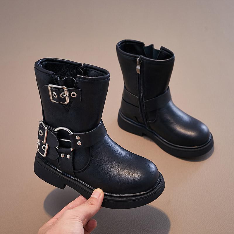 Spring Autumn Boys and Girls Children Chelsea Boots Buckle Classic Buckle Britain Style Retro Kids Short Boots Non-slip 2024 PU