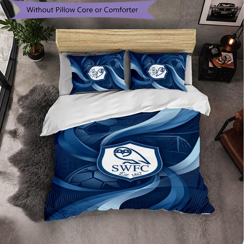 Sheffield Wednesday Football 3 Piece Bedding Set Soft Duvet Cover Set with Pillowcases Printed Bedroom Decor Set for Home