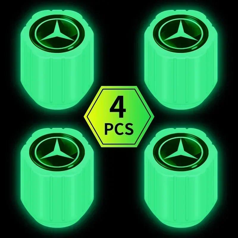 BLZ3   4pcs Car Tyre Valve Stem Luminous Caps Fluorescent Decor For Mercedes Benz B/C/E/S Class A Class C200L GLC GLE CLA Accessories