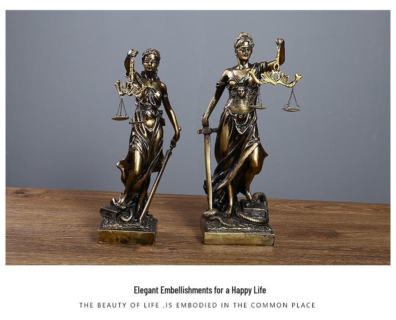 Bronze Goddess Themis Sculpture: Justice Law Scales Ornament for Lawyer's Office