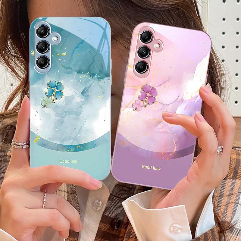 Trèfle à Quatre Feuilles Dégradé Pour Samsung Galaxy A14 4G 20 30 52 20S 21S 22 A32 33 34 42 50 51 53 54 70 71 72 73 5G Coque de Téléphone en Verre