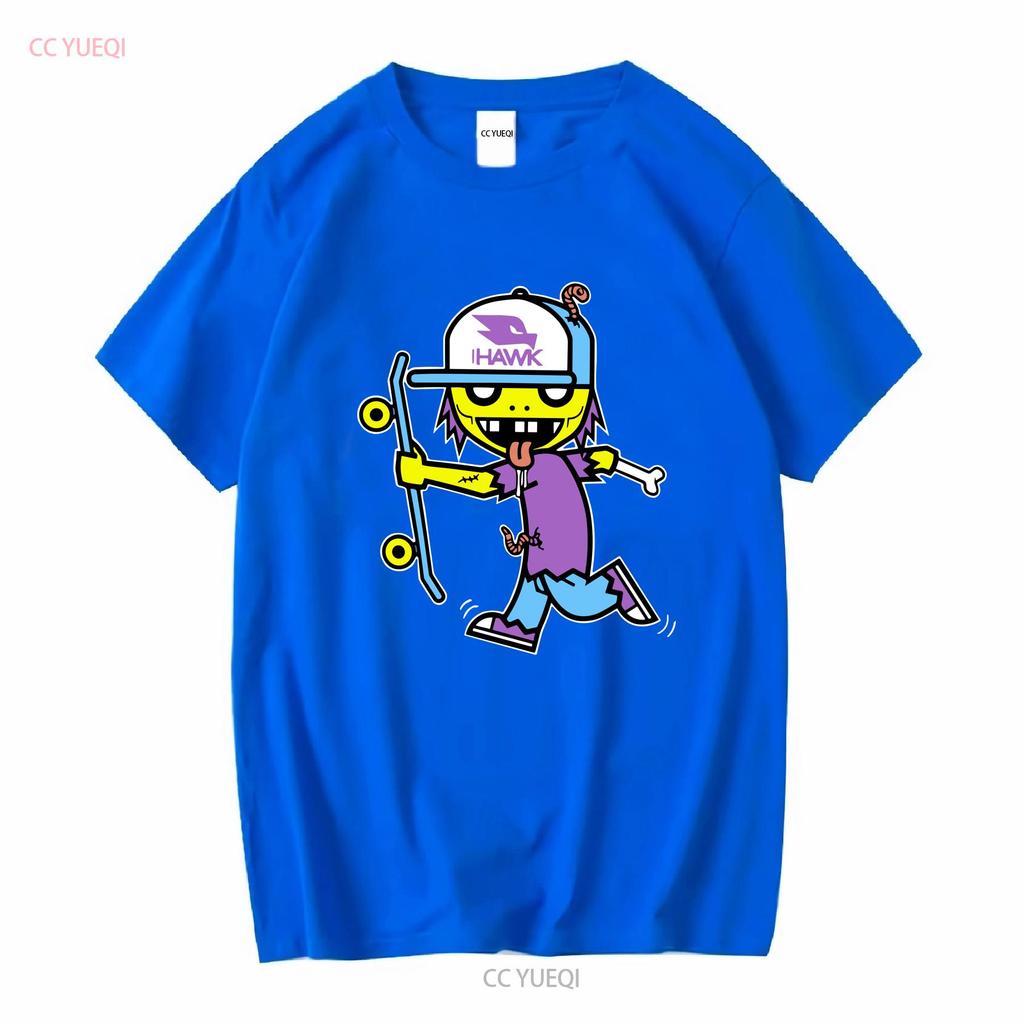 Tony Hawk Zombie Skateboarding T-shirt Blå Skjorta Ungdom Medium Polyester vintage Tvättad Mångsidig Topp För Vardagsbruk
