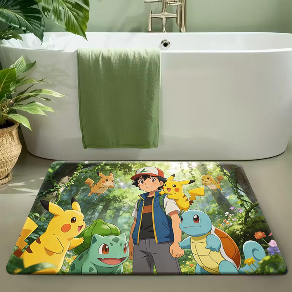 Pokemon Bulbasaur Surfing Great Wave Print Doormat Anti-slip Absorbent Floor Mat for Home Entrance Bedroom Living Room Decor