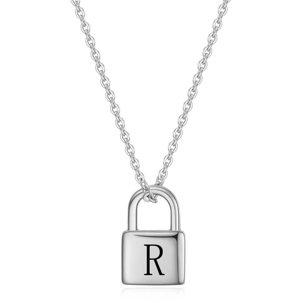 Elegant 12MM Padlock Necklace with Laser-Engraved Initials 26 Letters for Women
