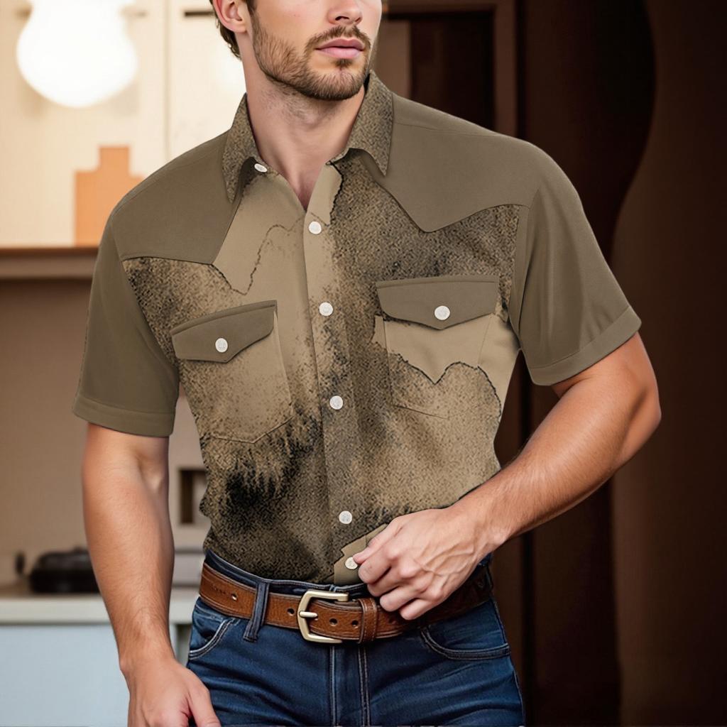Men'S Fashionable Lapel And Shoulder Length Short Sleeved Casual Top