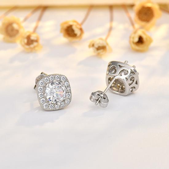 Zirconia Stud Earrings, Square Four-Prong Earrings, Niche Heart-Shaped Earrings, Women S Accessories Style 1