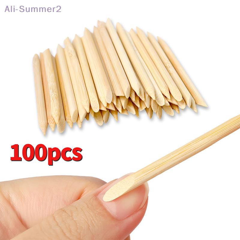 {Summer2}100Pcs Wood Manicure Sticks For Cuticle Pusher 5-Sizes Double Headed Cuticle Removal Wood Nail Dead Skin Peeling Tools