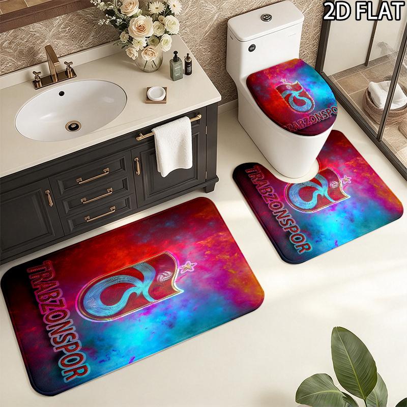 3pcs Trabzonspor2 Pattern Flannel Nonslip Absorbent Washable Decorative Bathroom Home Toilet Seat Cover Mat