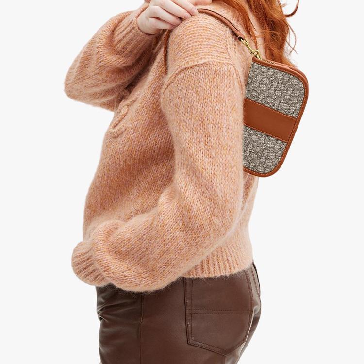Coach Swinger 20 Classic Monogram Fabric And Leather Mahjong Bag Women Handbag Brown CM509-B4TA7