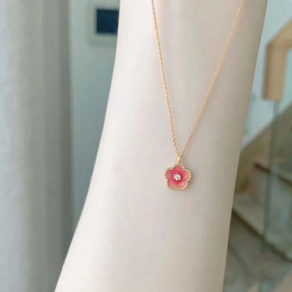 Korean Style Women Flower Necklaces Pink Peach Blossom Flower Clavicle Chains  Jewelry Accessories