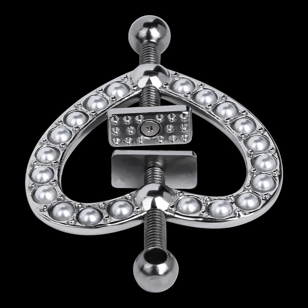 New Love Shaped with Pearl Nipple Clamps Steel Breast Stimulator Clips Spring Pull Slave Bondage Flirting Women Toy Accessories
