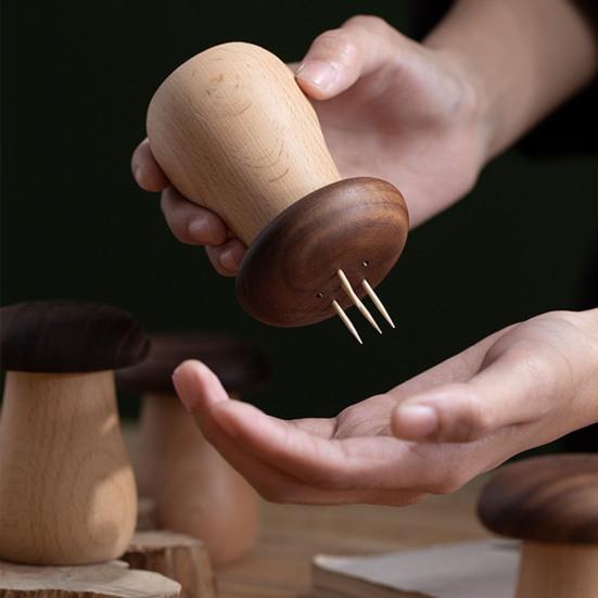 Wooden Mushroom Toothpick Holder Toothpick Dispenser Office Restaurant Desktop Box Home Farmhouse Rustic Toothpick Organizer Container