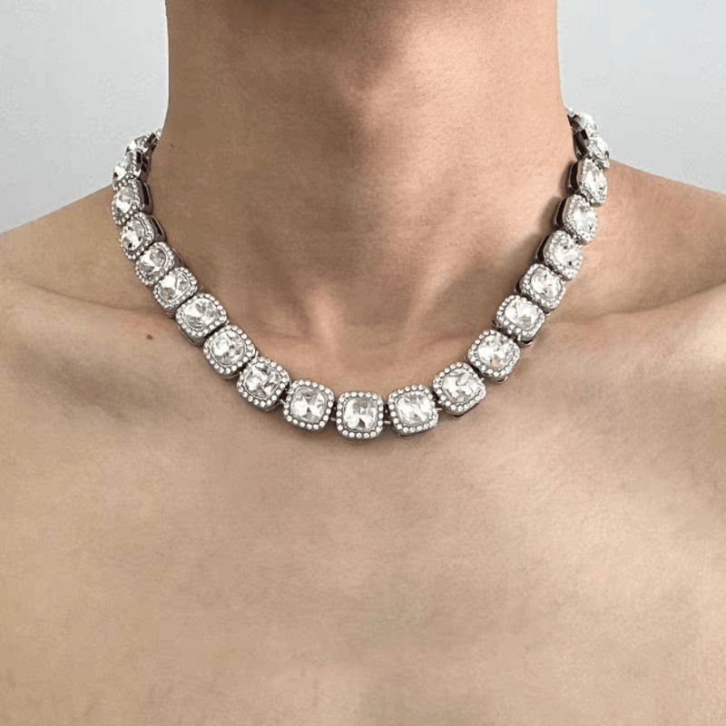 Full of Crystals Sugar Sugar Crystal Cuban Necklace Men's European and American Hip-hop HipHop Fashion Man Accessories Niche High Sense Choker