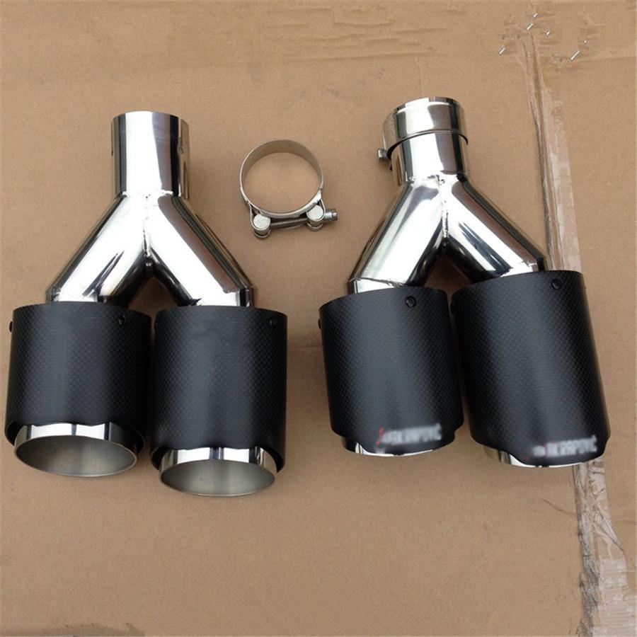 Left 63mm ID 89mm OD Matte Carbon Fiber Car Exhaust Pipe Muffler Cover Dual Tips