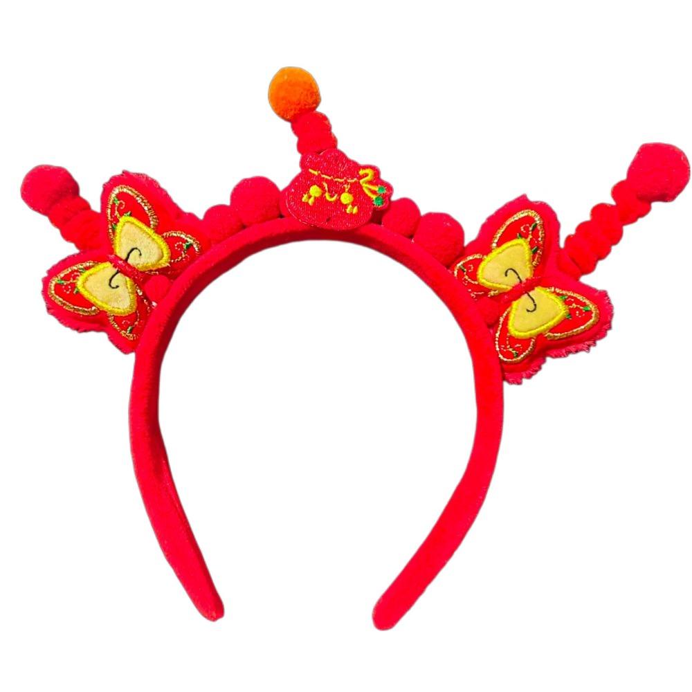Headwear New Year Hair Hoop Embroidered Bow Ancient Style Hairband Red Plush Headband  Festival