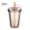 Handheld Drinkware for Campus Transparent Straw Cup, with Sequins Decor And Leak Proof Cute Milk Tea Cup Girls Lid, Reusable Plastic Sippy Students