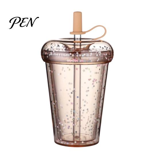 Handheld Drinkware for Campus Transparent Straw Cup, with Sequins Decor And Leak Proof Cute Milk Tea Cup Girls Lid, Reusable Plastic Sippy Students