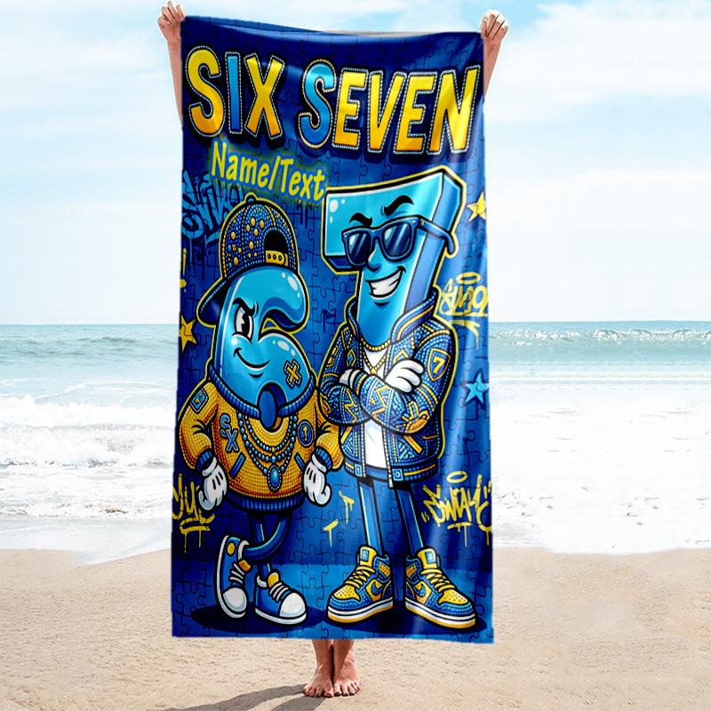 1PC Custom Name "Six Seven Urban Characters" Beach Towel Highly Absorbent And Sand-Resistant Towel for Swimming, Pool, Yoga, And Travel Lightweight