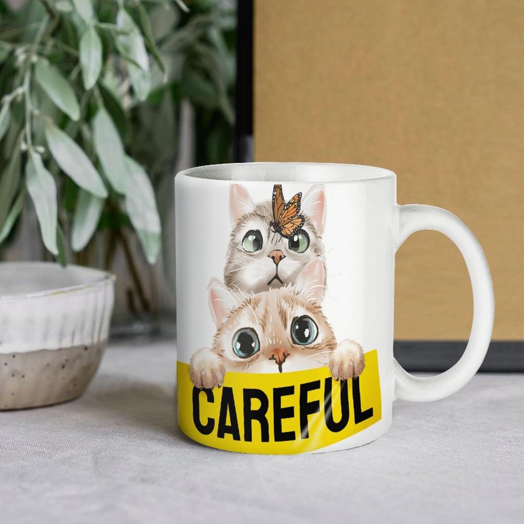 1Pack 11oz White Ceramic Mug Double-Sided Printed Craft Durable Coffee Cup Perfect For Home Office Gift Daily Use