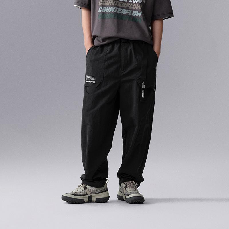 Li Ning CF Su Series Solid Color Casual Lace-Up Straight Loose Knit Sports Pants Men Pants Black AYKU621-2
