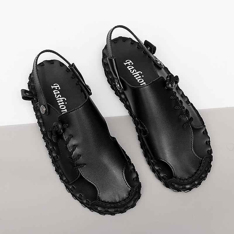 Sandals Men's Tide Summer New Style Leather Toe Cap Outdoor Leisure Sports Hollow Sandals Beach Shoes