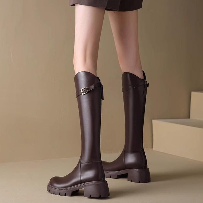 Knight boots V-mouth long boots thick sole thick heel high tube fat MM widened leg circumference