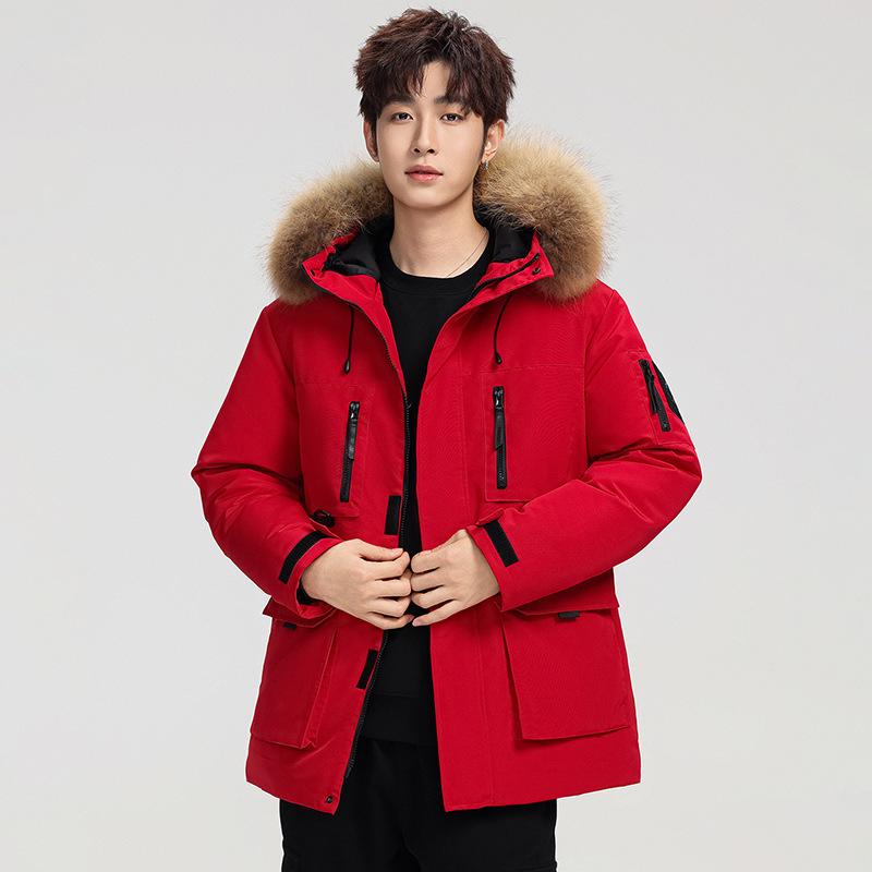 Men's Winter Hooded Down Jacket - Trendy, Stylish, Mid-Length, Red Outerwear for Couples (2025 Edition)