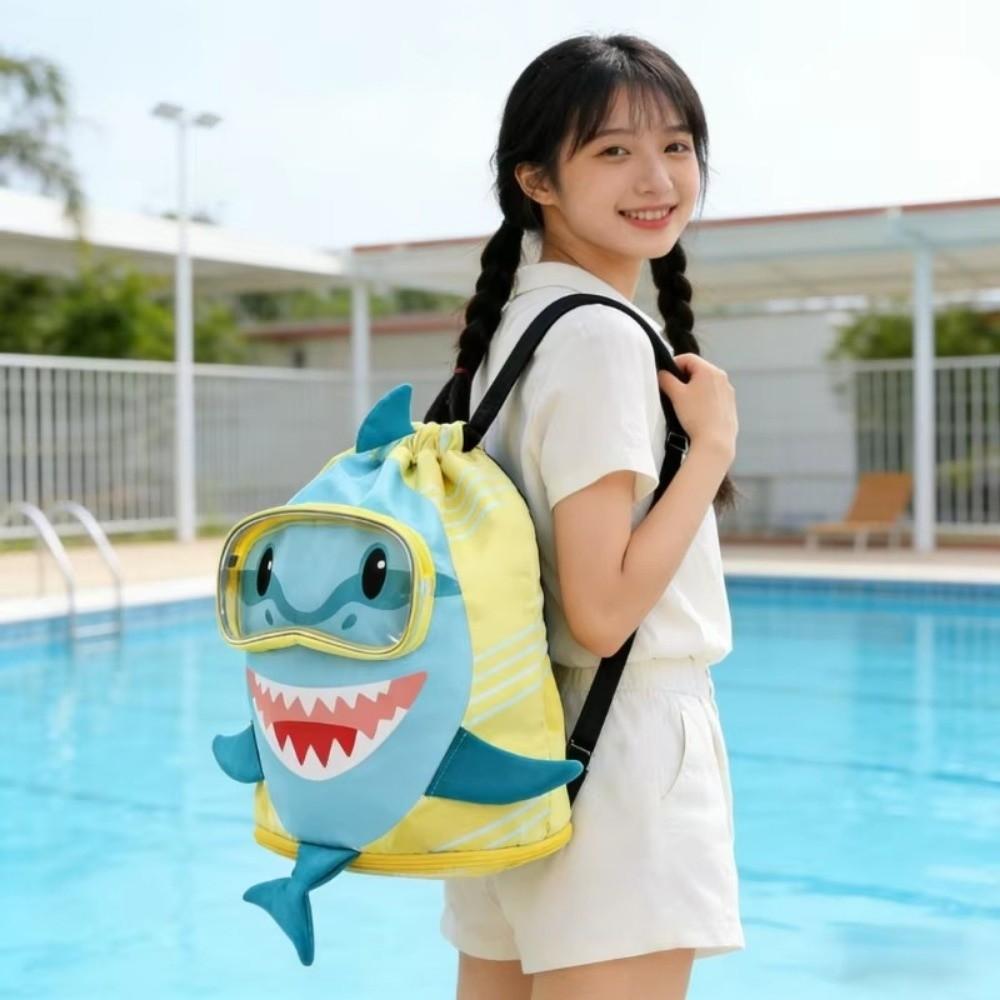 Separation Storage Wet Dry Bag Portable Beach Backpack Shark Drawstring Swimming Bag Children Use