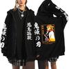 Women's Oversized Zipper Shirt Harajuku Japanese Anime Cartoon Demon Slayer Printed Jacket Spring Warm Long Sleeve Top
