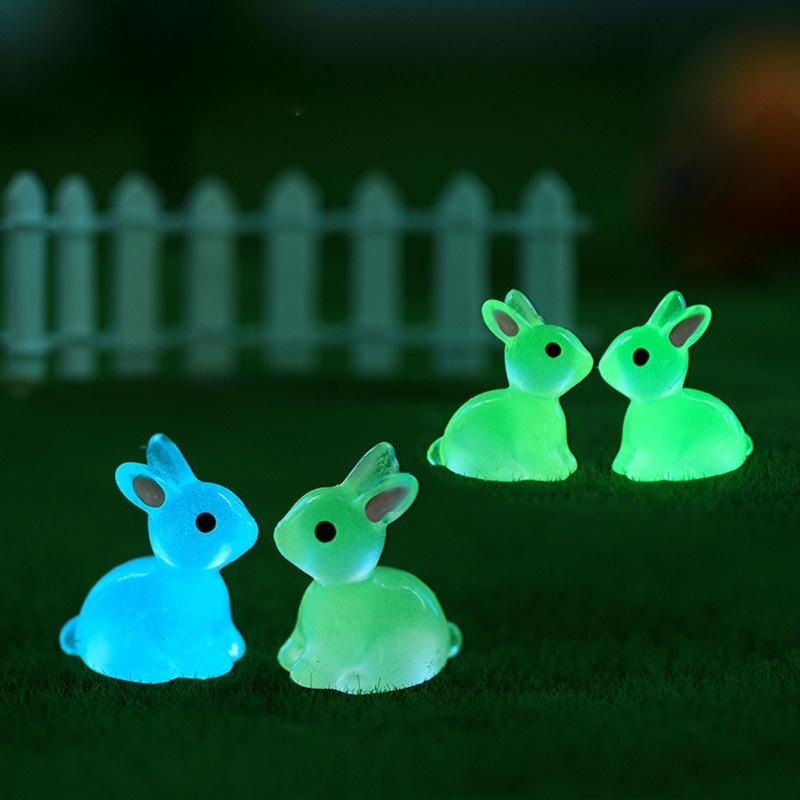 10pcs Cute Luminous Resin Easter Bunny Ornament Glowing in the Dark Miniature Rabbits Figurines Micro Landscape Decor