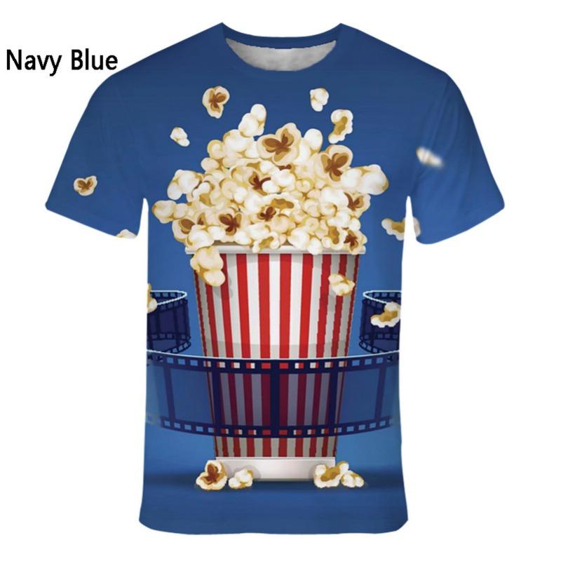 Summer New Men's T-shirt 3D Printed Popcorn Series Comfortable and Trendy Short Sleeve Round Neck Plus Size Top