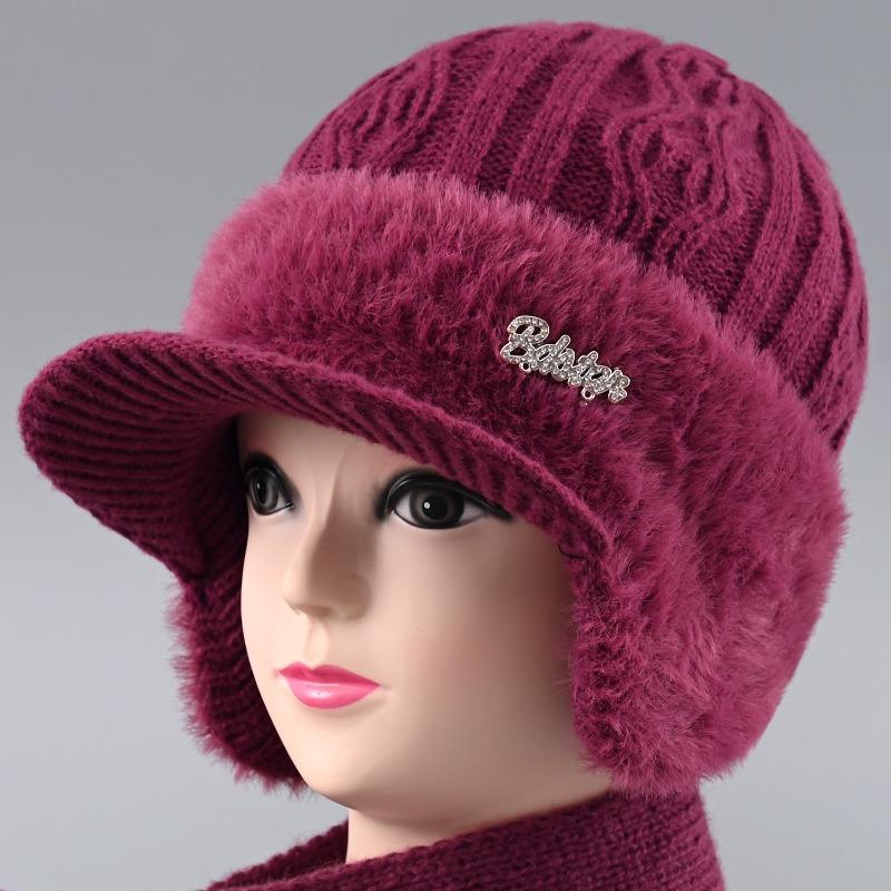 Hat rabbit fur ear protection warm autumn and winter knitted hat windproof velvet women's cold-proof wool hat
