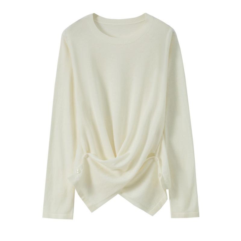 Details ingenious autumn and winter all-wool careful machine design thin wool sweater women's versatile design sense advanced