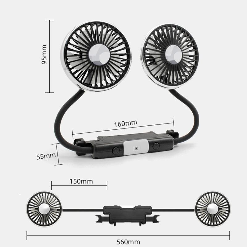 

SEAMETAL Dual Head Car USB Fan Cooling Air Fan 3-Speed 360 Degree Adjustable Auto Headrest Fan for Summe Car Accessories 1SET