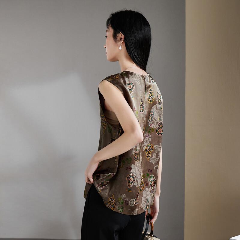 Camicia da donna SOFSIL, nuovo stile cinese, misto seta, senza maniche, stampata