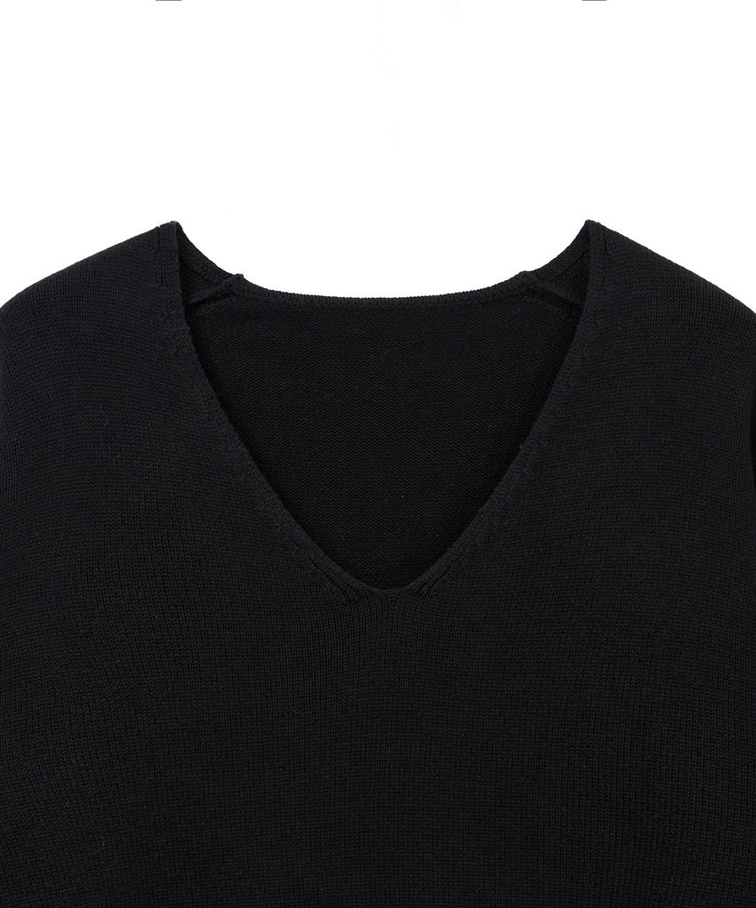 NOIRER Kaschmir-Baumwoll-Strickpullover mit tiefem V-Ausschnitt (Schwarz)