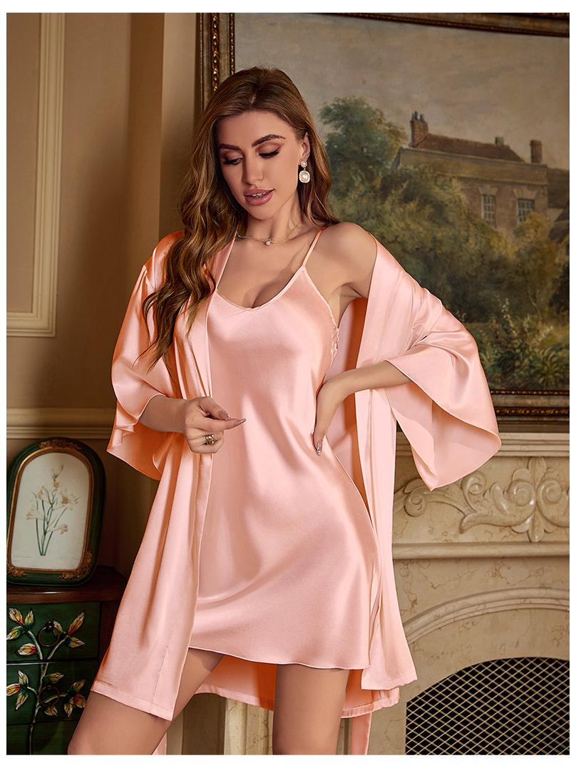 

Жіночий літній піжамний комплект великого розміру: Халат і майка - Сексуальні та зручні Large рожевий