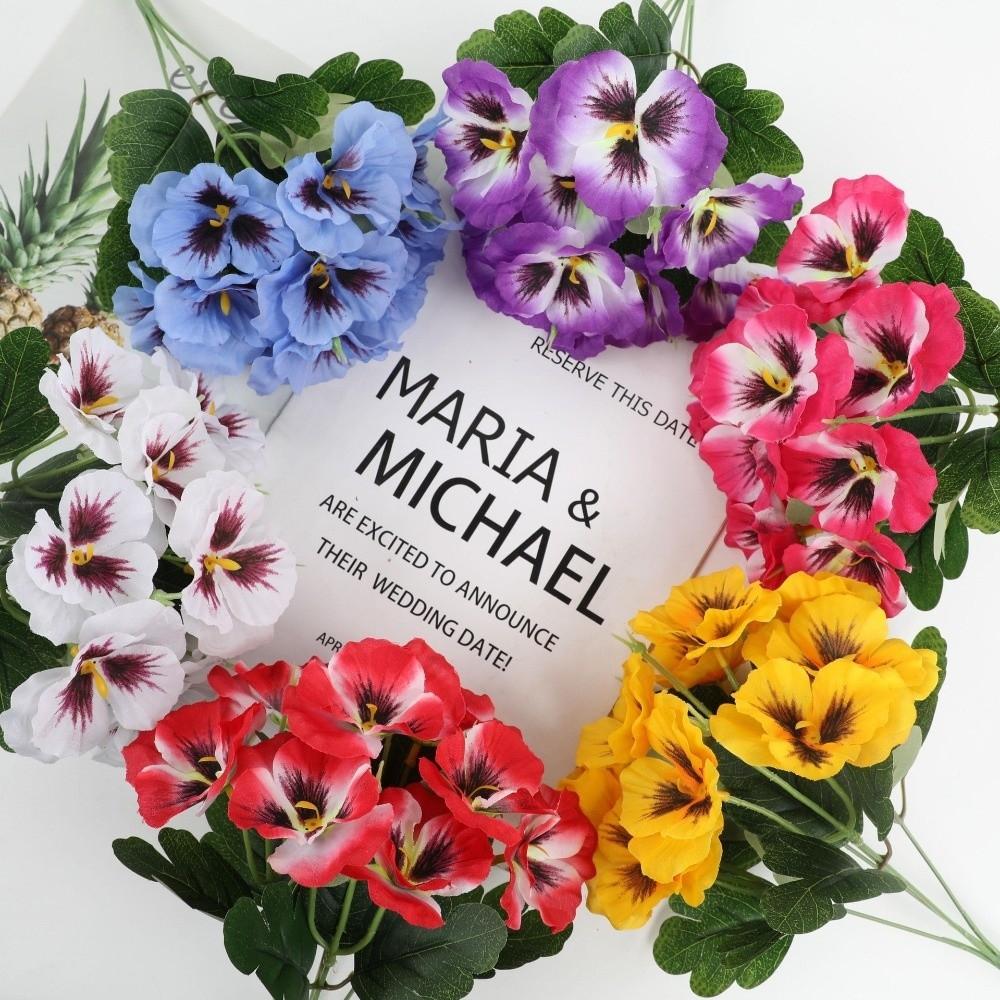Dyed Edged Artificial Pansy Flowers Silk Cloth Flower Bouquet  Valentine's Day Gift