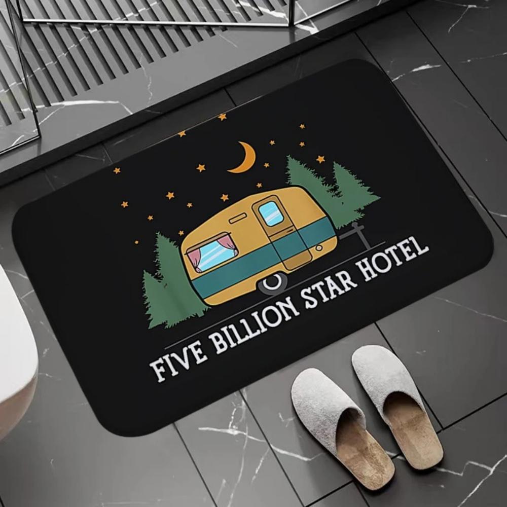 Whimsical Camper Van Pattern Doormat Cheerful Outdoor Adventure Theme Non Slip Rug for Bedroom Kids Room Living Room Floor Mat