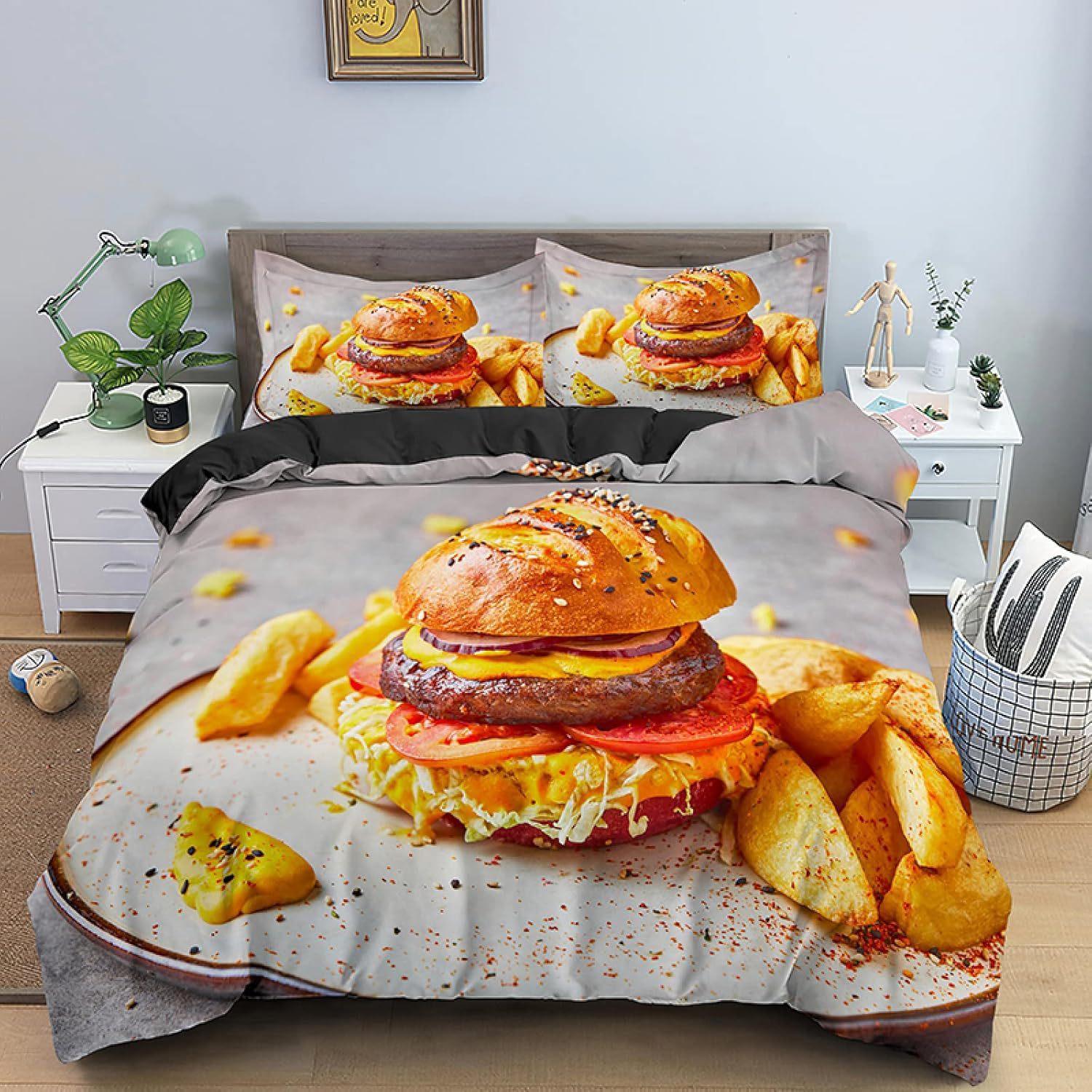 

Комплект постельного белья с рисунком пиццы из трех частей, мягкий, с принтом постера ресторана быстрого питания, пододеяльник, постельное белье EU single 135*200