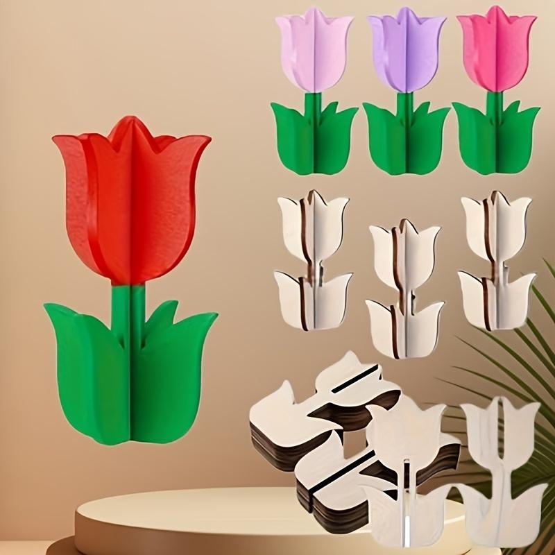 20pcs Wooden Tulip Shapes, Ideal for DIY Crafts, 3D Paintable Floral Decorations, Light Beige Natural Wood, Perfect for Spring Home Decor