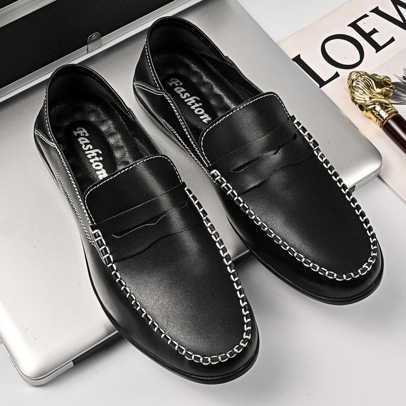 

Fashion Breathable Casual Shoes Office 2024 New Fashion Luxury Brand Loafers Men Slip-on Leather Black Business Leather Shoes Flat Shoes 38 чёрный
