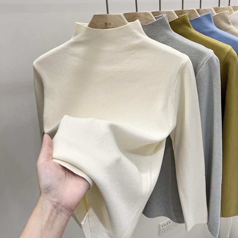 New Solid Color Bottoming Sweater Women's Autumn and Winter Wear Slim-fitting Long-sleeved Top Semi-turtleneck Knitted Sweater