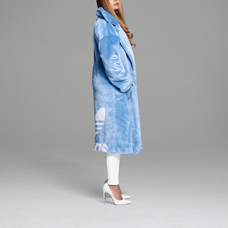 Adidas Originals Trefoil X Ivy Park Faux Fur Plush Long Coat Men Coat Blue H18983