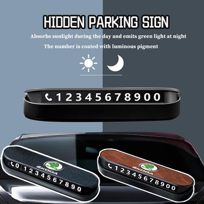 ABS+Leather Car Temporary Parking Plate Signs Phone Number Plate Park Stop For Skoda Kamiq Karoq Octavia 2 3 Rapid Scala Kami OA2
