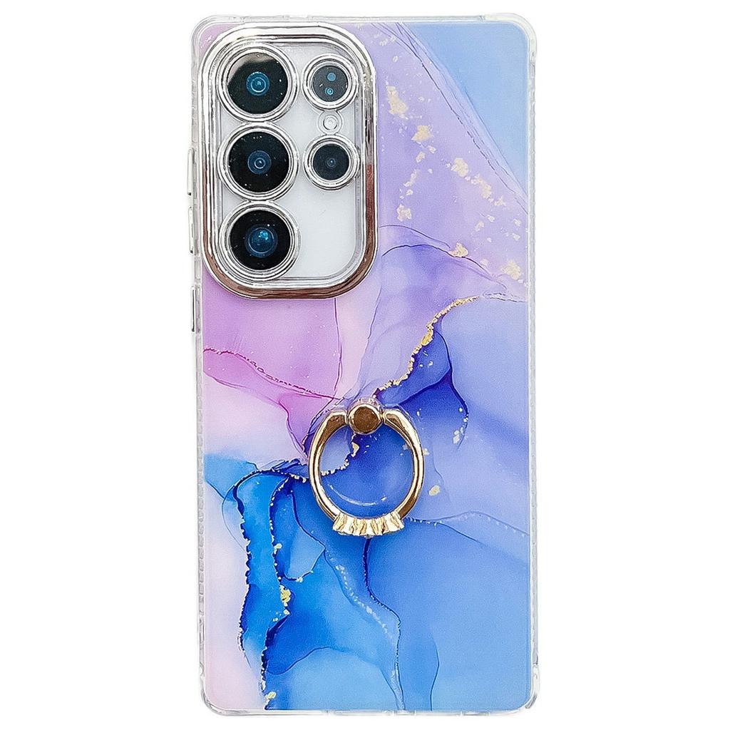 For Samsung Galaxy S25 Ultra Case with Kickstand IMD Marble Pattern Electroplated Phone Cover
