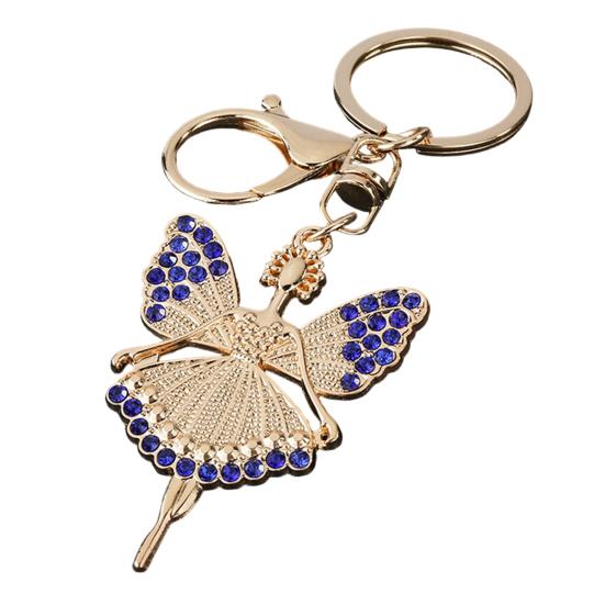 Ballet Girl Keychain Diamond Encrusted Ballet Dancer Pendant with Lobster Clasp Sparkling Diamonds Keychain for Women Dance синий