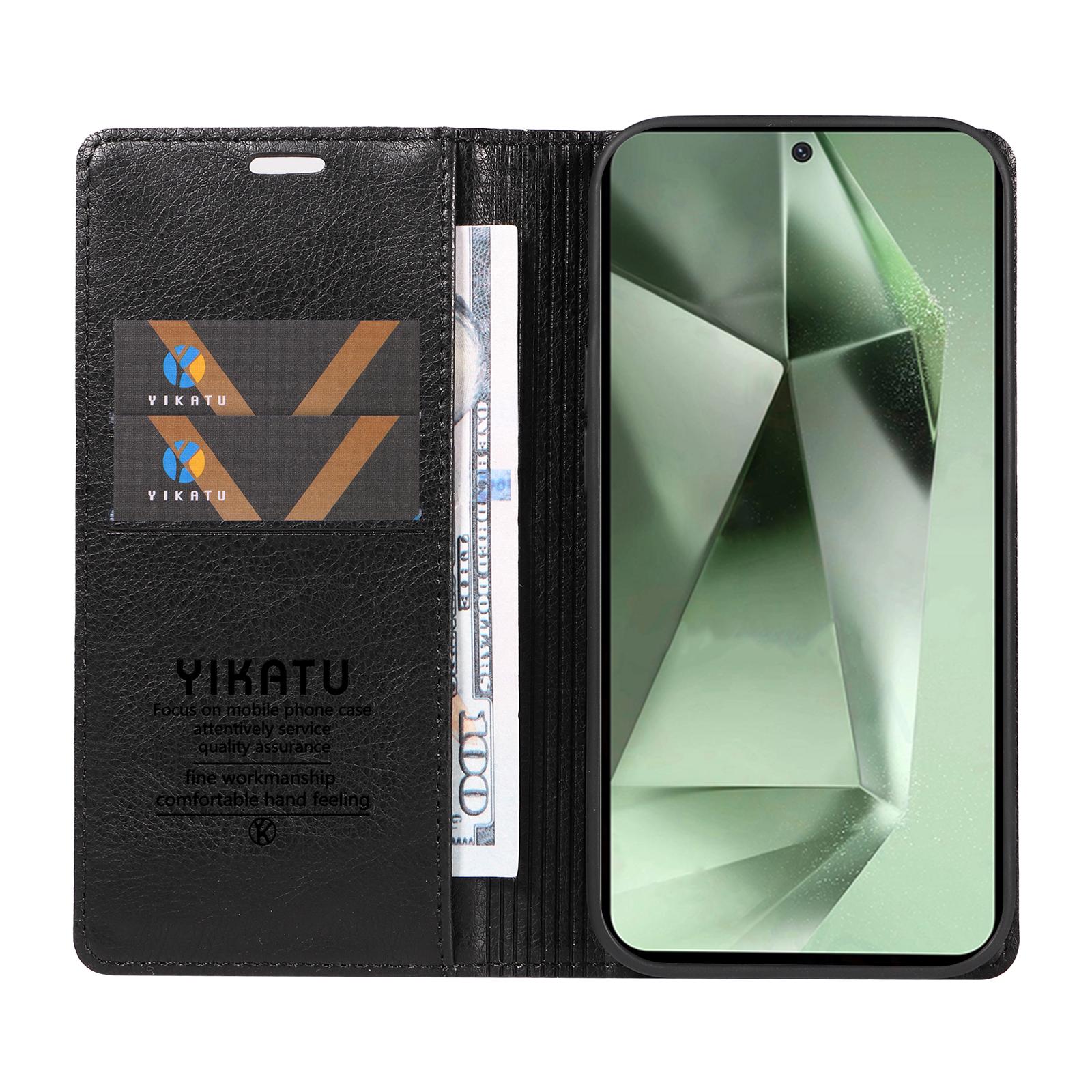 

YIKATU YK-006 For Samsung Galaxy S24 FE Case Litchi Texture Leather Wallet Flip Phone Cover Black