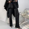 Casual Thick Knitted Women Pants Elastic High Waist Loose Female Wide Leg Pant Long Trousers Autumn Winter Striped Pantalon